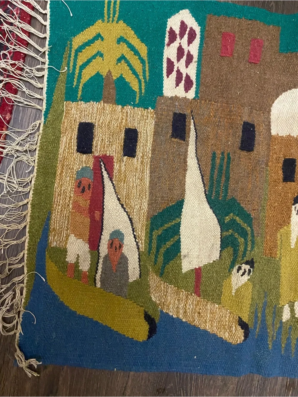 Vintage Kilim Hand Woven Small Rug Door Mat Wool Carpet Tribal Fringe